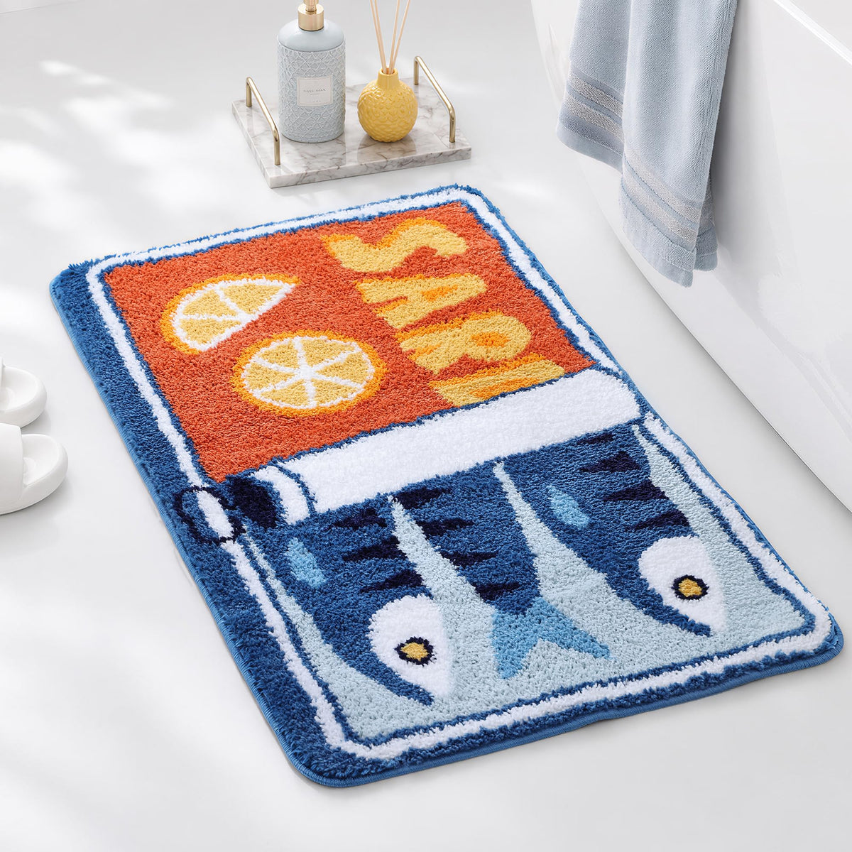 TRUEDAYS Sardine Bath Mat, Cute Bath Mat for Bathroom 20x30 Inch, Blue