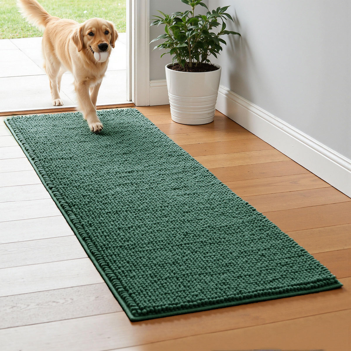 SUBRTEX Bathroom Rugs Chenille Bath Rug Soft Short Plush Bath Mat Soft Shower Mat Water Absorbent Shower Mat Quick Dry Machine Washable(White,18" x 24")