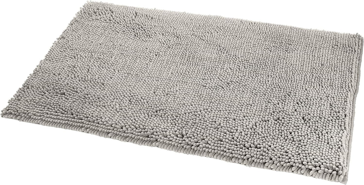 Amazon Basics Platinum Bathroom Rug Mat, Ultra Absorbent Plush Shag, Non-Slip, Quick Drying, Machine Washable, 21" x 34"
