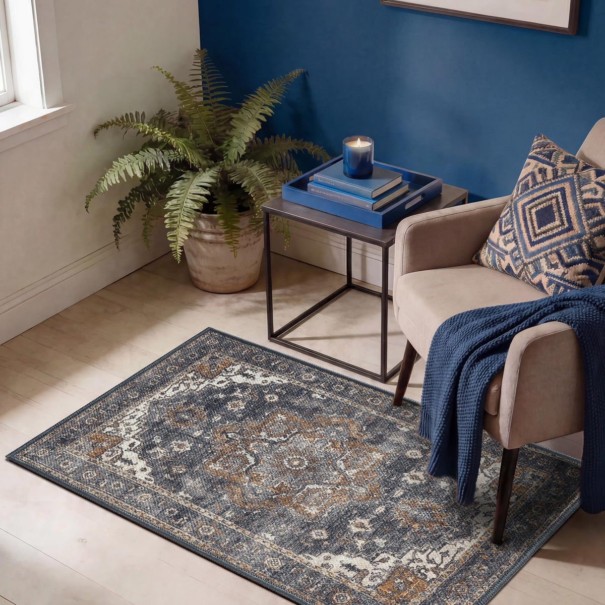 Keen Home Design Vintage Washable Entryway Rug, Non-Slip Low Pile, 2x3