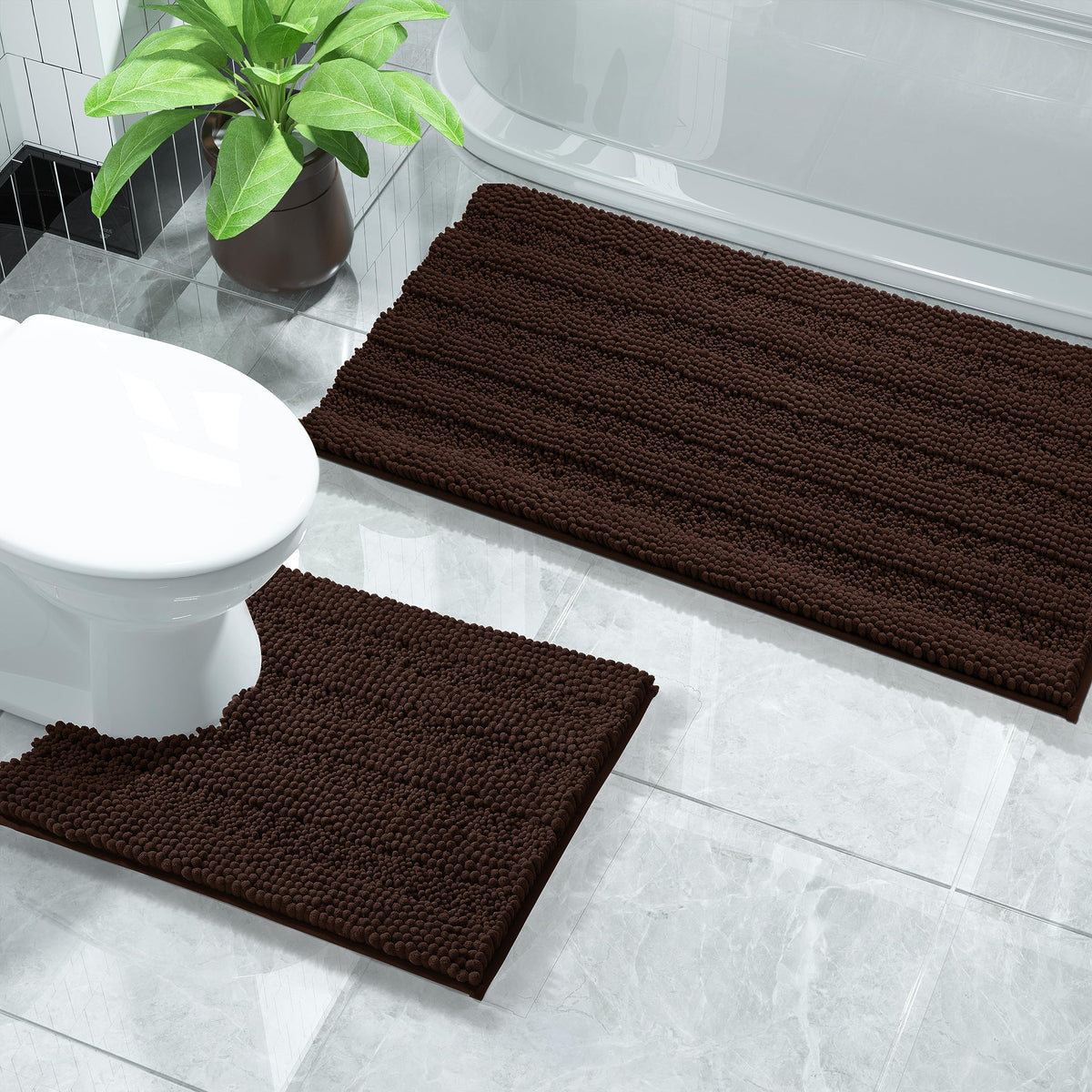 Yimobra Bathroom Rug Set 2 Piece, Absorbent Bath Mat Set, 32x20+24x17, Gray
