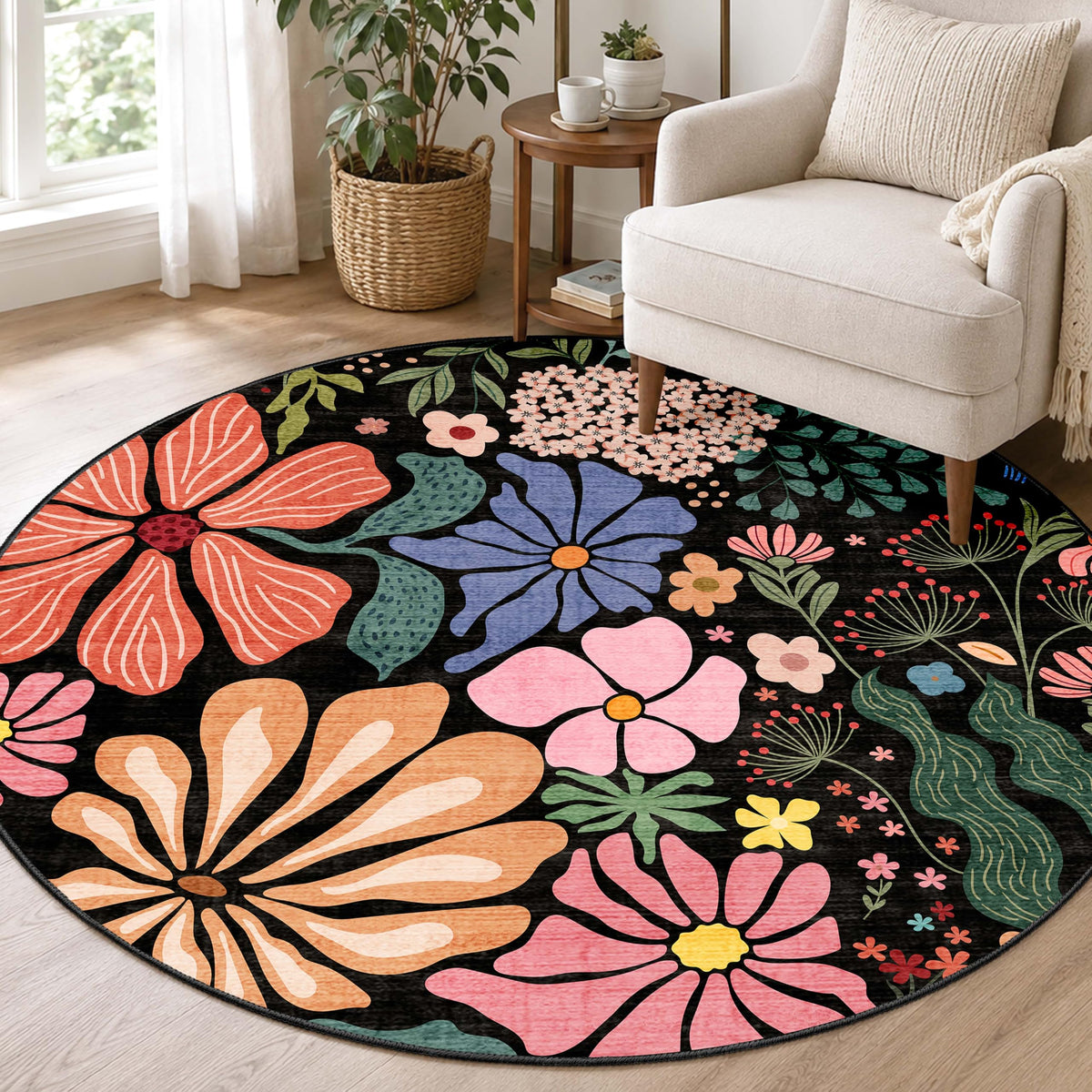 MUJOO Pink Washable 2x6 Runner Rugs Floral Area Rugs Non Slip Low-Pile