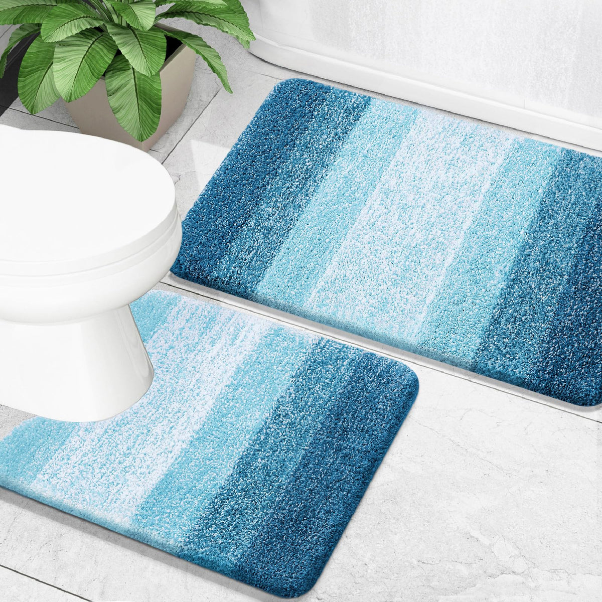 OLANLY Micorfiber Bathroom Rug Set 2 Piece, Soft Absorbent Bath Mats, Grey