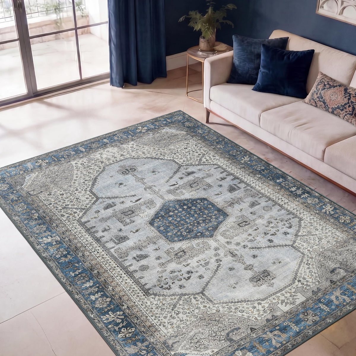 Keen Home Design Vintage Washable Entryway Rug, Non-Slip Low Pile, 2x3