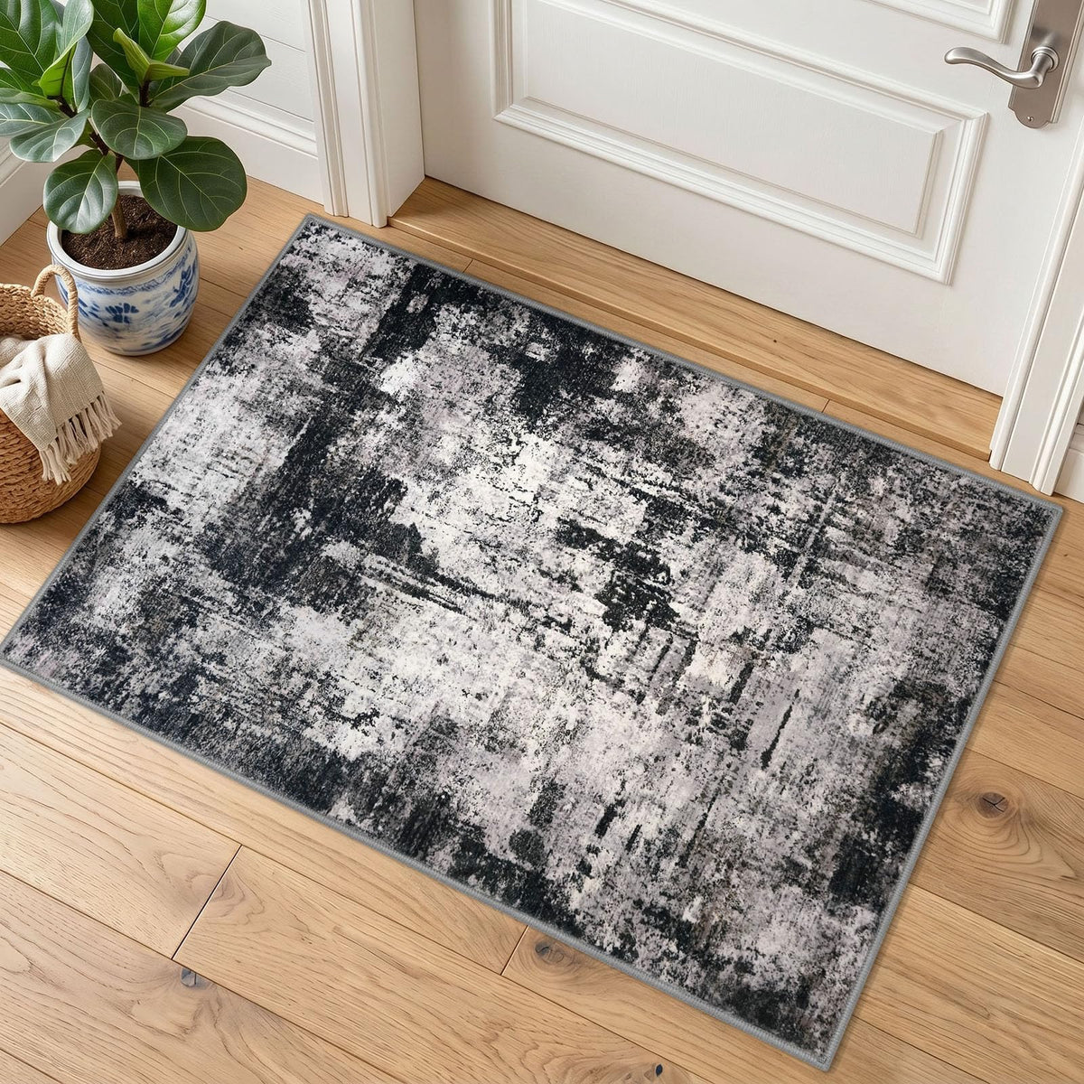 KOZYFLY Abstract Entryway Rug 2x3 Washable Door Mat Indoor Blue Beige