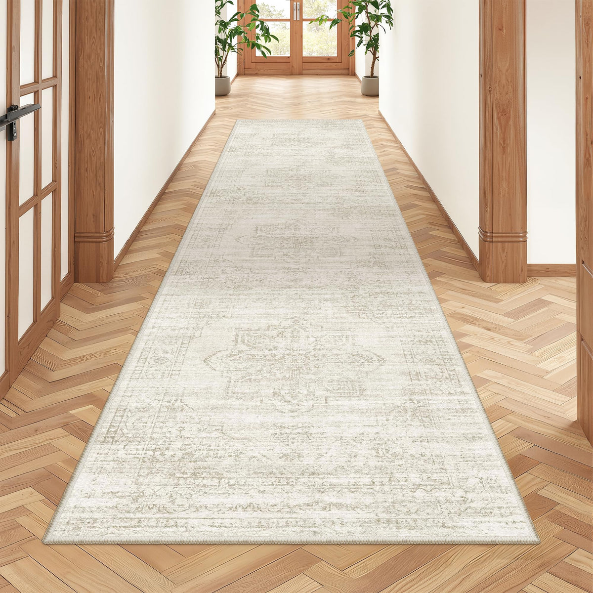 2x8 Runner Rug Non Slip,Washable Hallway Runner Rug,Beige