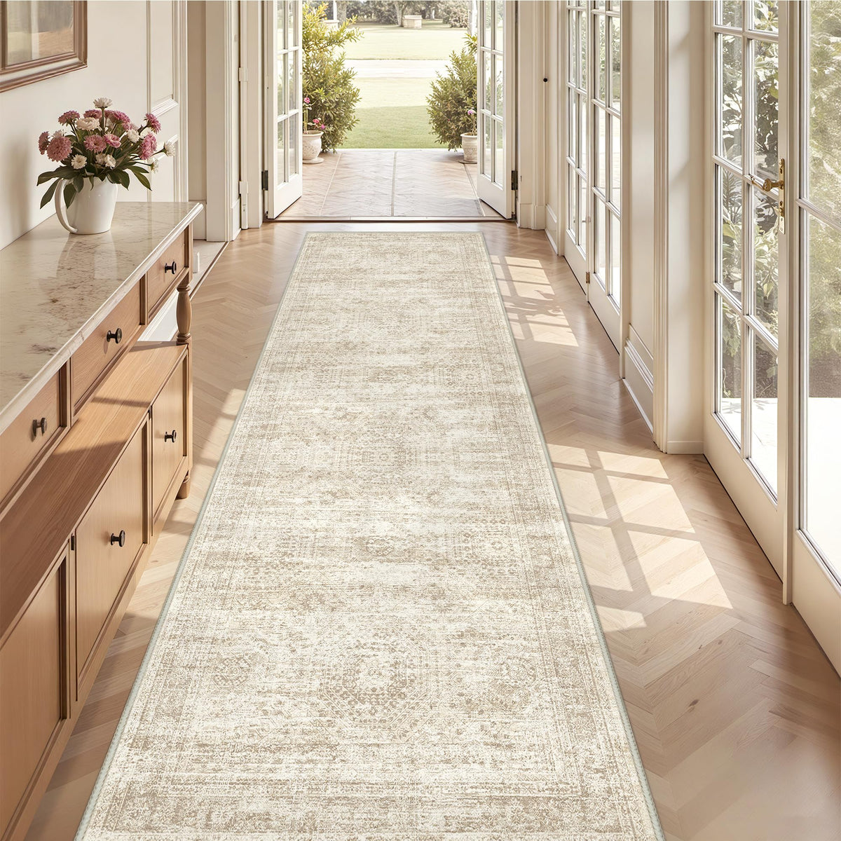 2x8 Runner Rug Non Slip,Washable Hallway Runner Rug,Beige