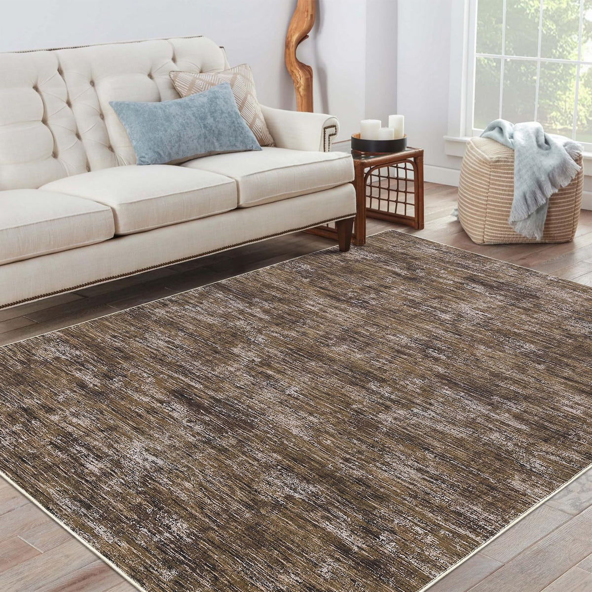 RUGSREAL Small Area Rug 2x3 Entryway Mat with Rubber Backing Stain Resistant Throw Carpet Modern Solid Color Bath Mat Contempowary Washable Rug for Living Room Bedroom Dining Room Kitchen, Beige 2x3