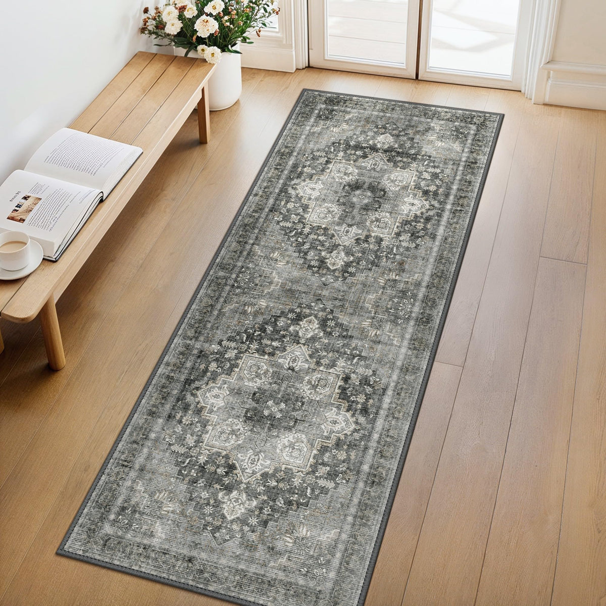GENIMO 2x5 Washable Runner Rug Non Slip for Hallway, Light Taupe Brown