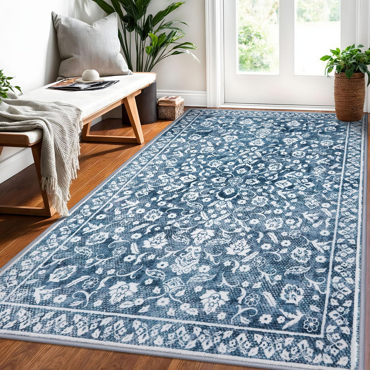 Vintage Washable Entryway Rug 2x3 Small Area Rug Non Slip Door Mat
