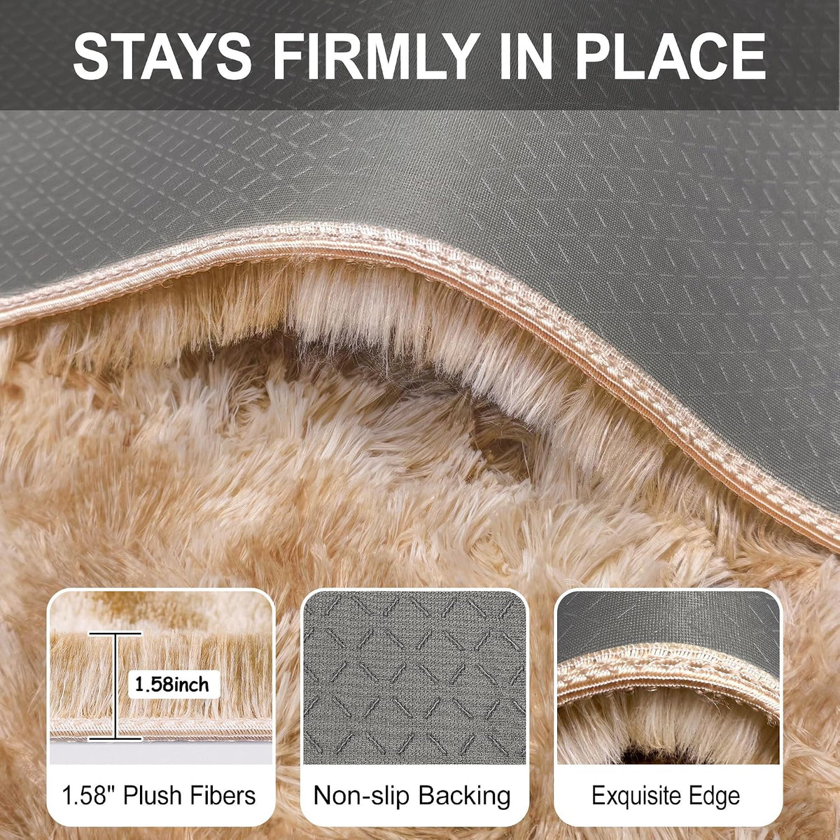 Soft Fluffy Beige Runner Rug for Bedroom, Bedside Long Rug Runner