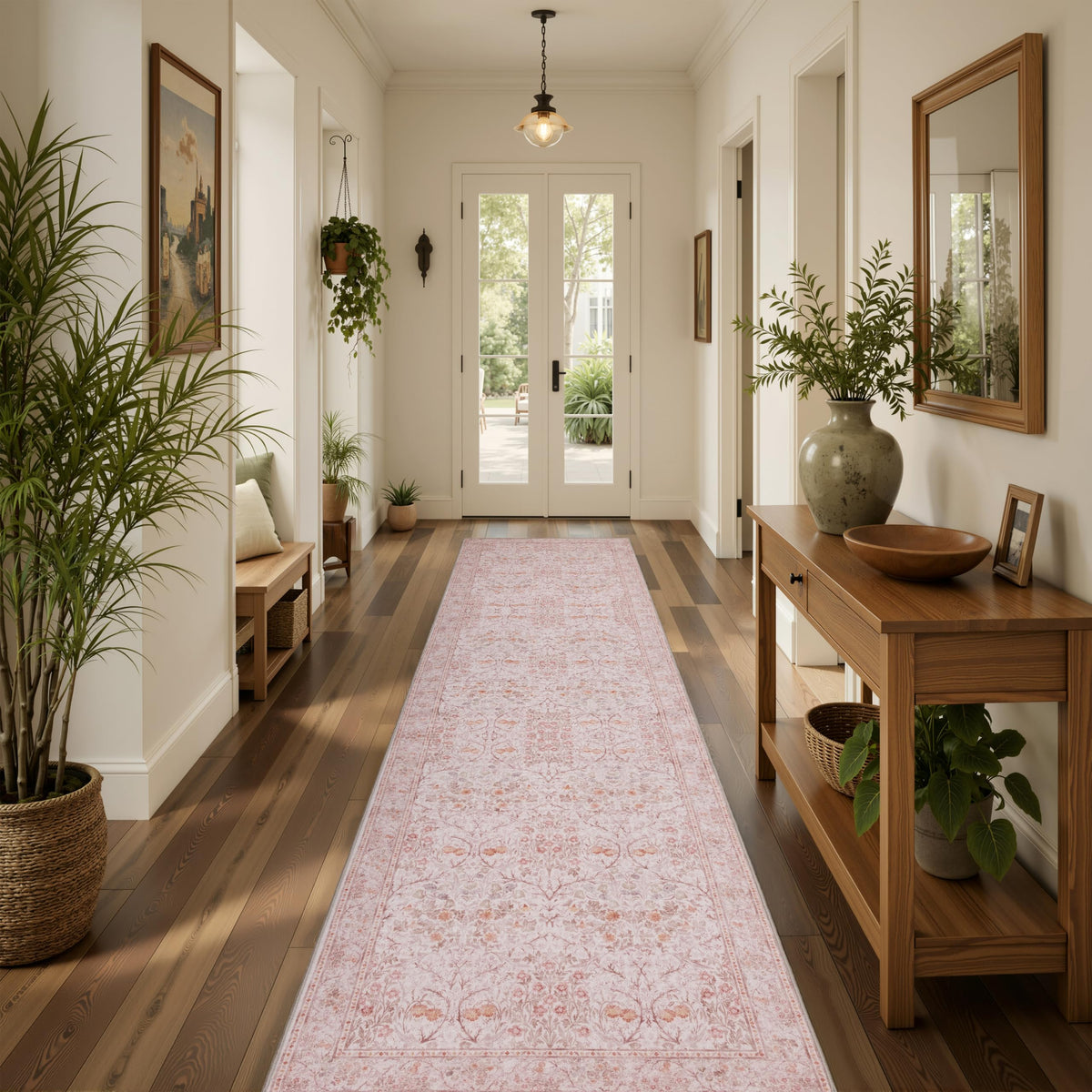 JOLLYVOGUE Entryway Rug, 2x3 Washable Vintage Floral Rug, Beige