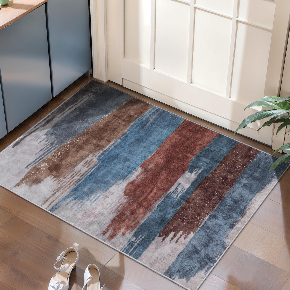 Ciicool Washable Area Rug 2x3 Entryway Rug, Modern Abstract Entry Mat Navy