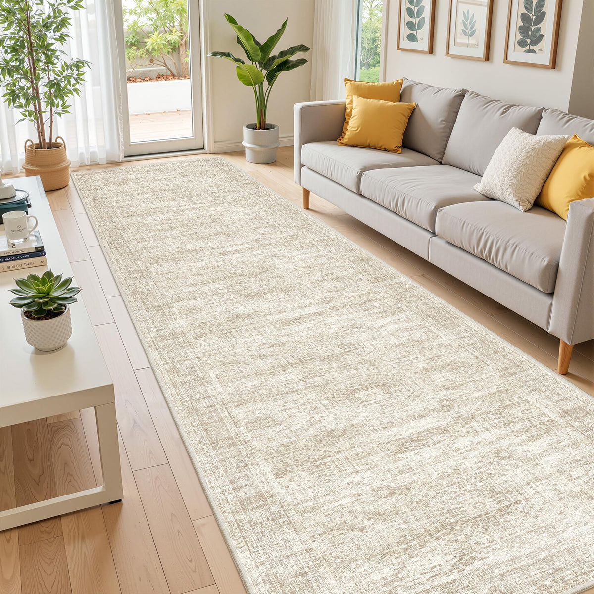 2x8 Runner Rug Non Slip,Washable Hallway Runner Rug,Beige