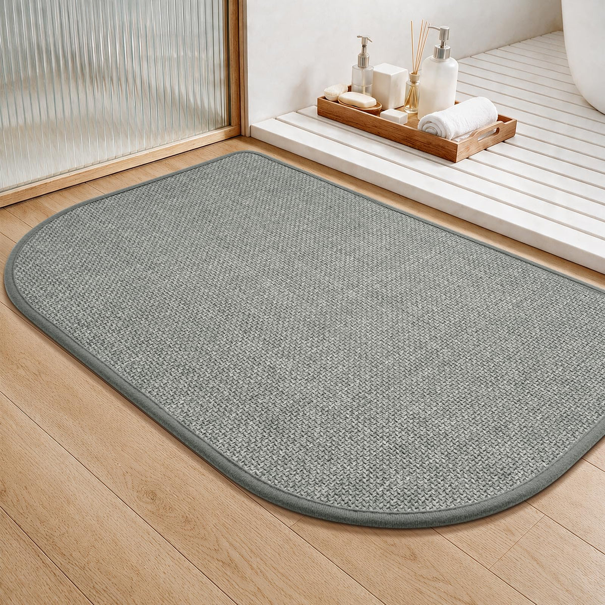 YDKGL Half Circle Bath Mat, Non Slip Thin Bathroom Rugs, Brown 16x24