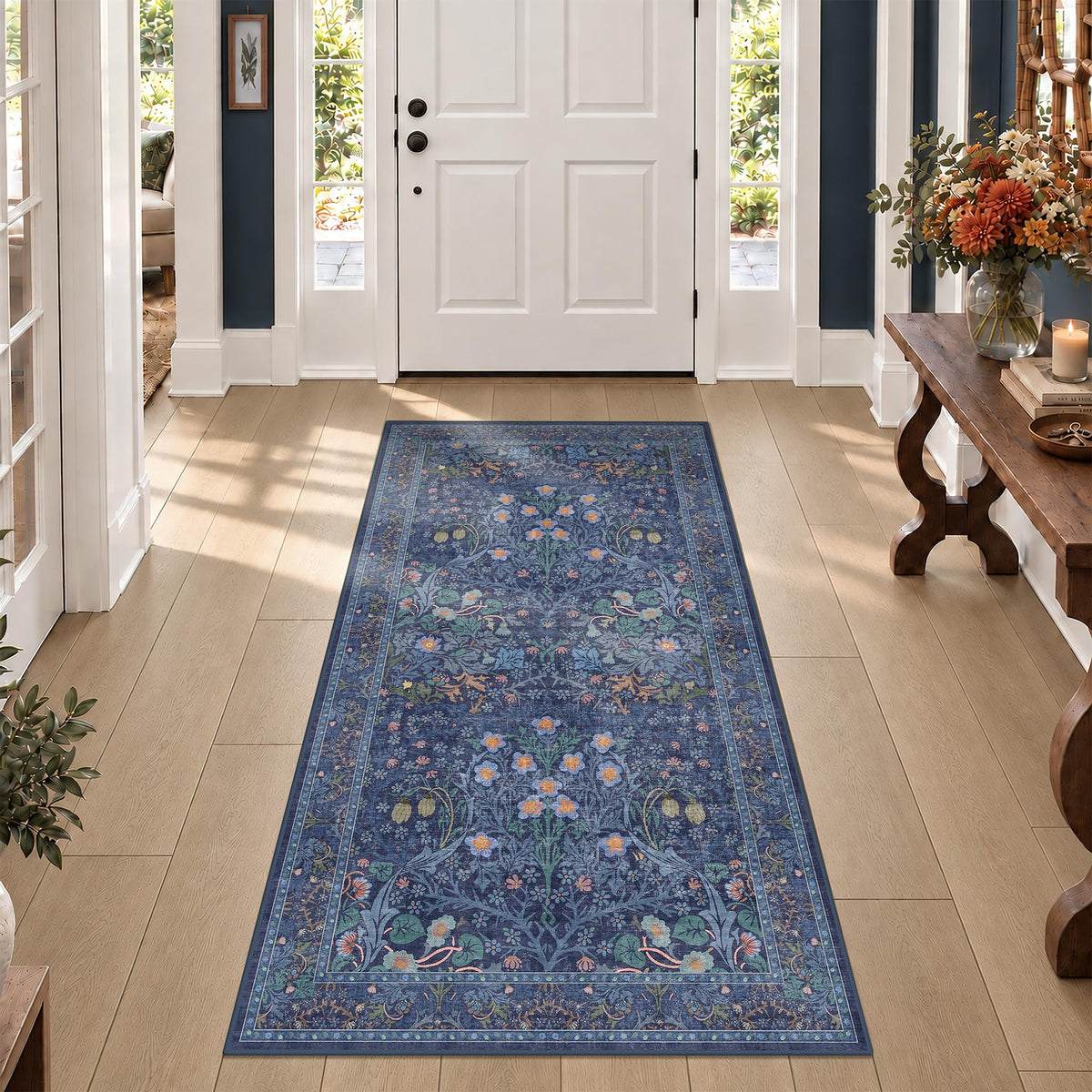 Washable Plum Purple Runner Rug 2x6 - Boho Rug Runner for Bathroom, Kitchen, Indoor Entryway, Low Pile Violet Carpet for Bedroom Bedside, Laundry Room, Hallway Mats for Floor, Stain Resistant