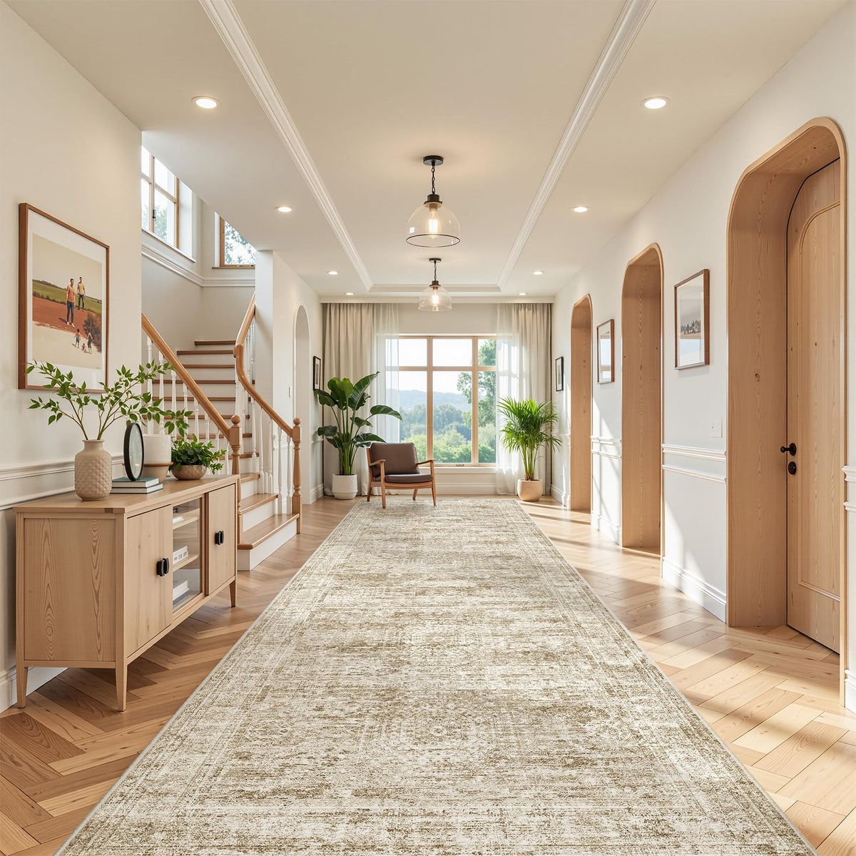 2x8 Runner Rug Non Slip,Washable Hallway Runner Rug,Beige