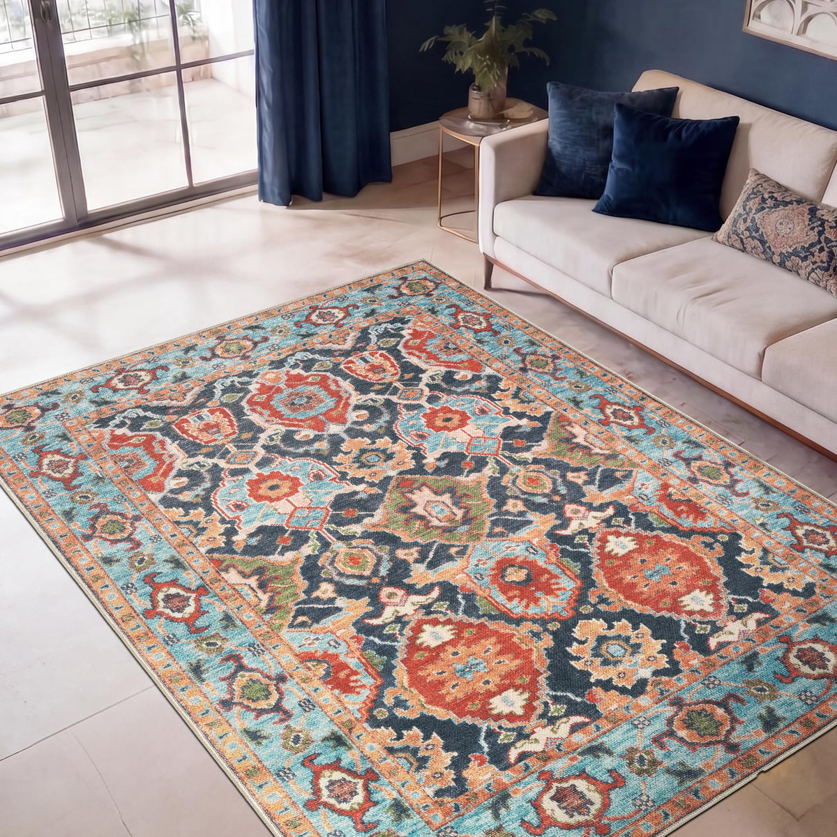 Keen Home Design Vintage Washable Entryway Rug, Non-Slip Low Pile, 2x3