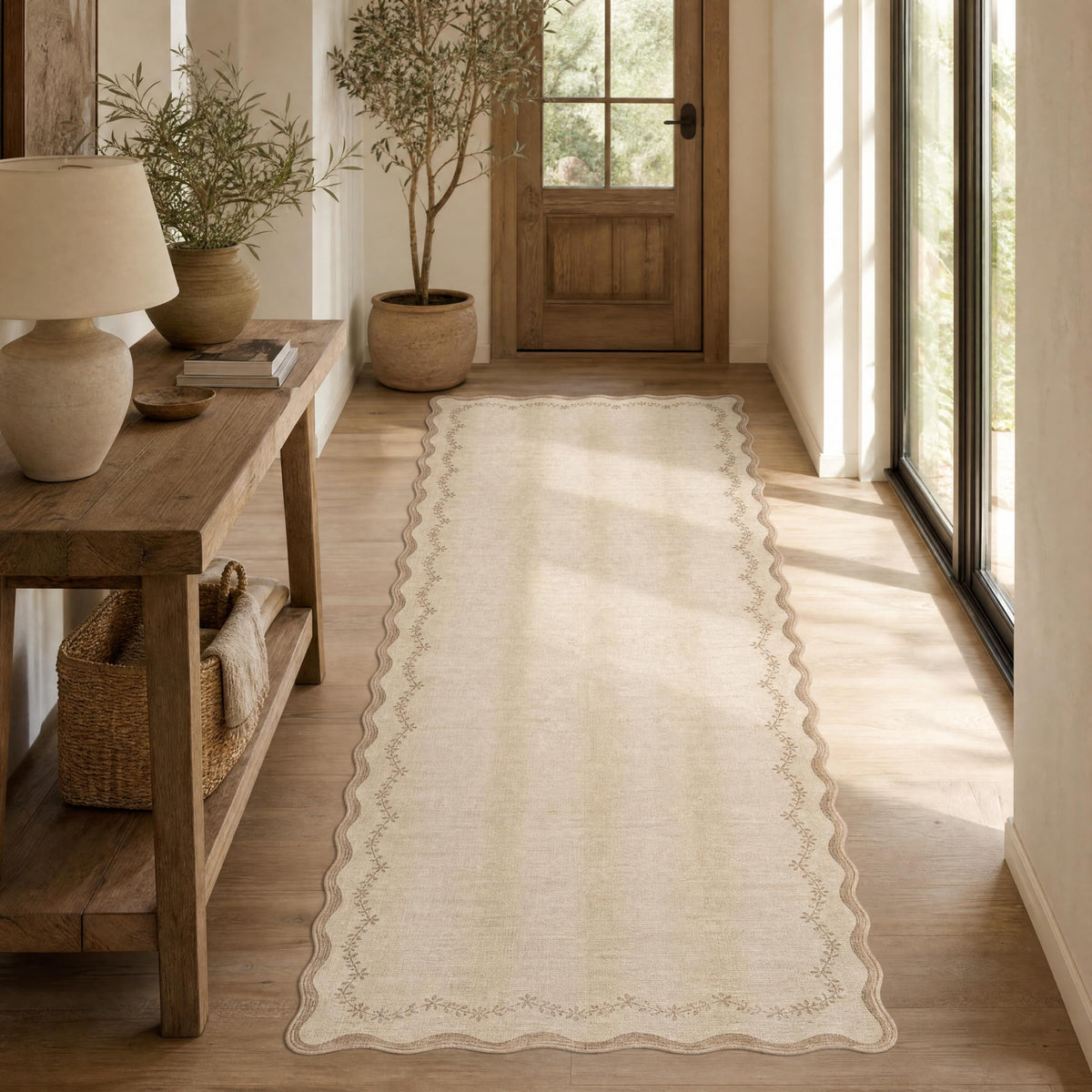 GarveeHome 3x5 Scalloped Washable Area Rug Non Slip Bedroom Entryway Rug