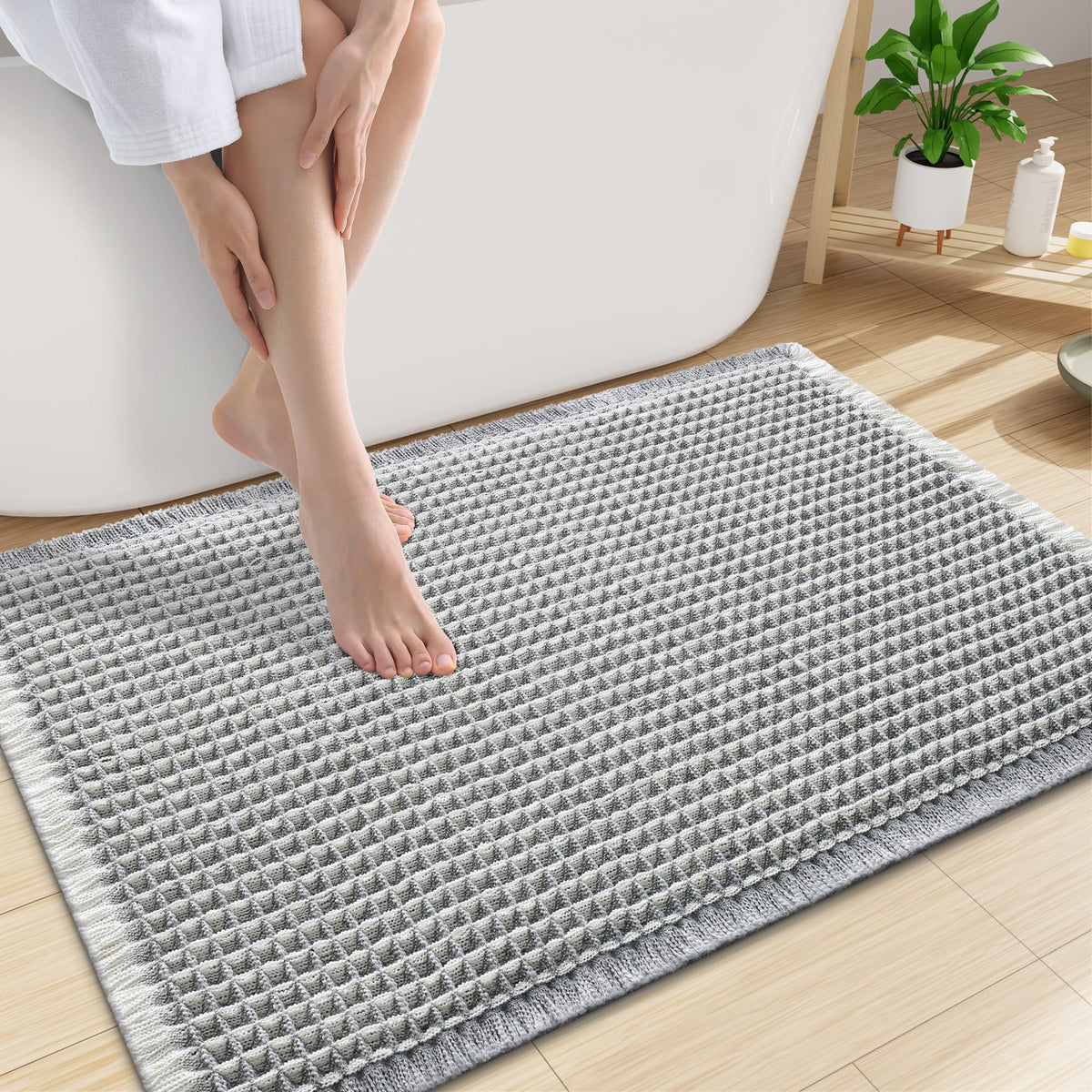 Smiry Waffle Bath Mat 30X20, Extra Soft Absorbent Bathroom Rugs, Brown