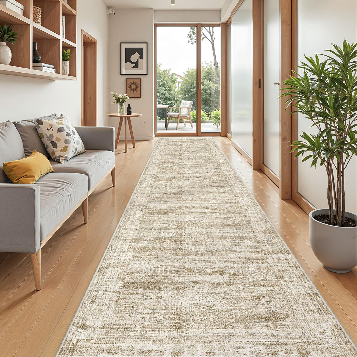 2x8 Runner Rug Non Slip,Washable Hallway Runner Rug,Beige