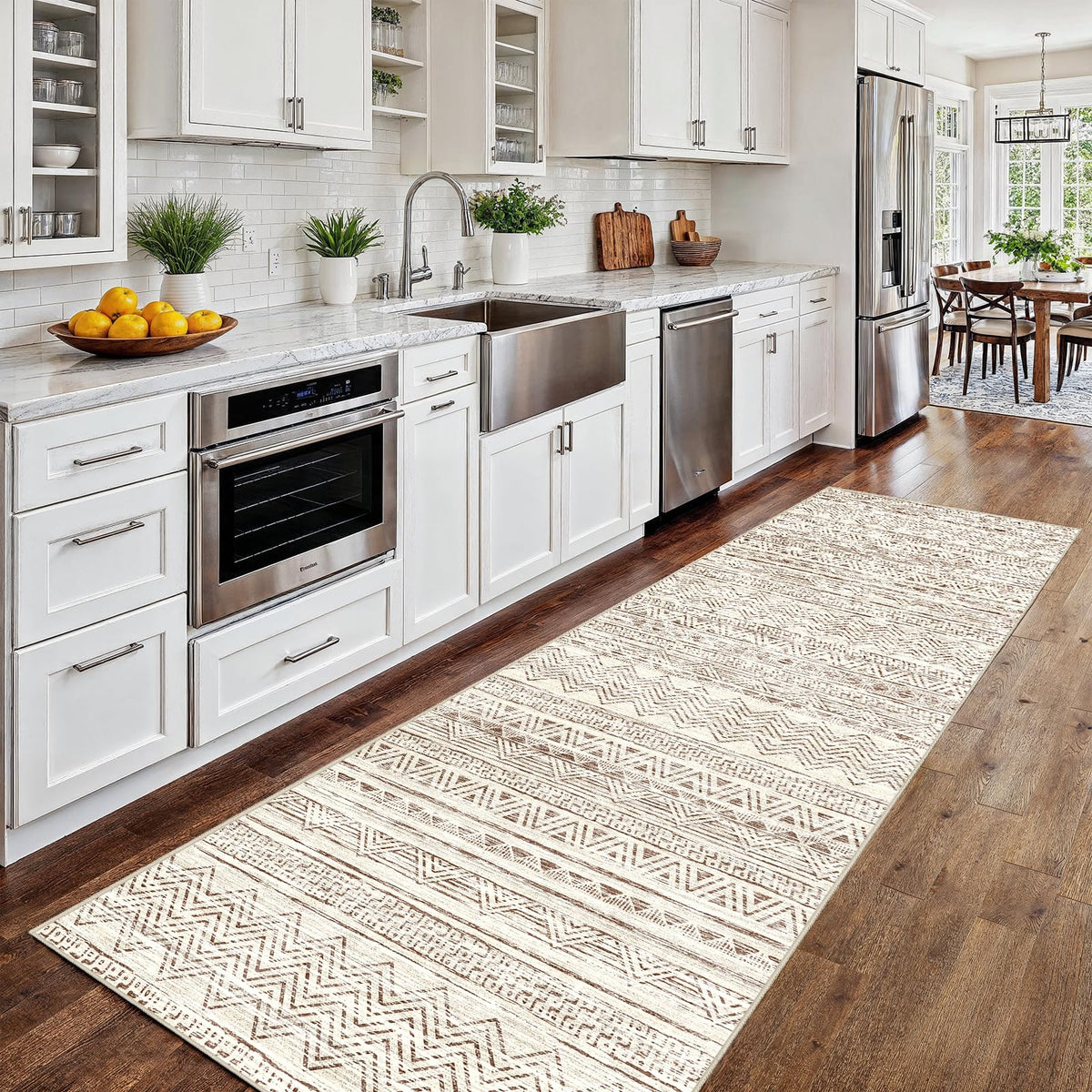 2x5 Runner Rug Washable Moroccan: Non Slip Kitchen Long Floor Mat Beige