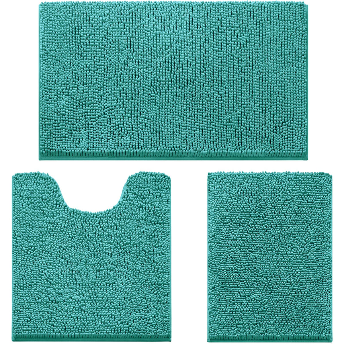 HOMEIDEAS Grey Chenille Bathroom Rugs Set of 3, Non Slip Bath Mat