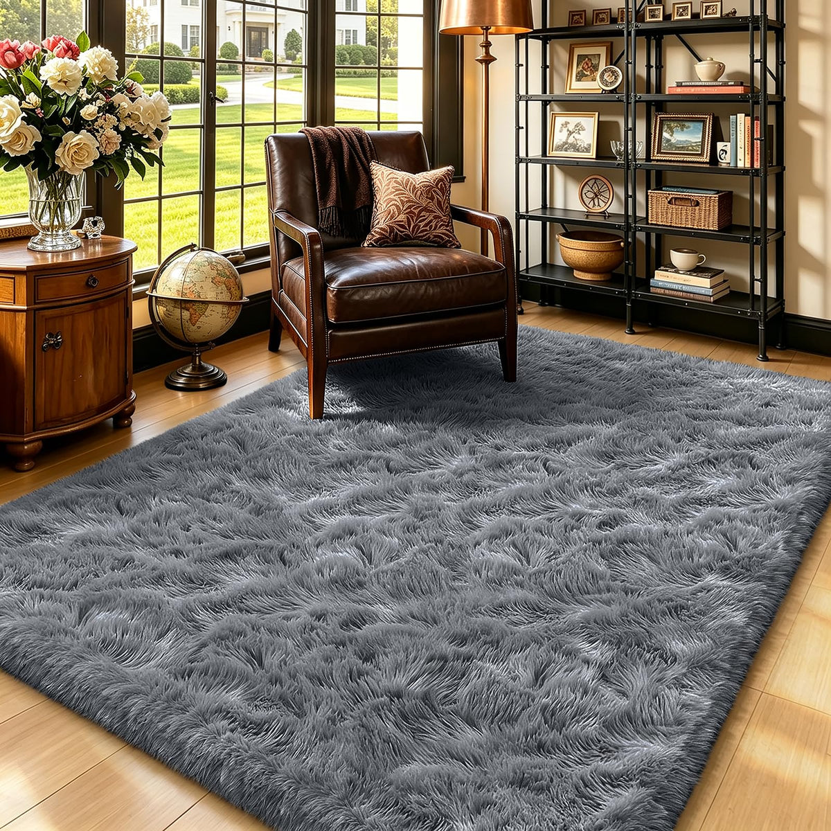 Beige 2x4 Area Rugs for Bedroom, Fluffy Shag Rug Small Rug Bedside Carpet