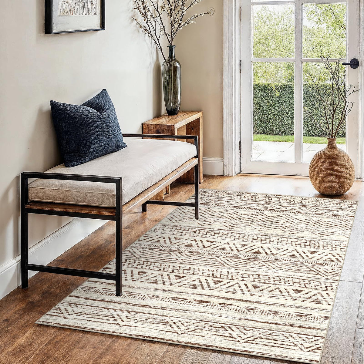 2x5 Runner Rug Washable Moroccan: Non Slip Kitchen Long Floor Mat Beige