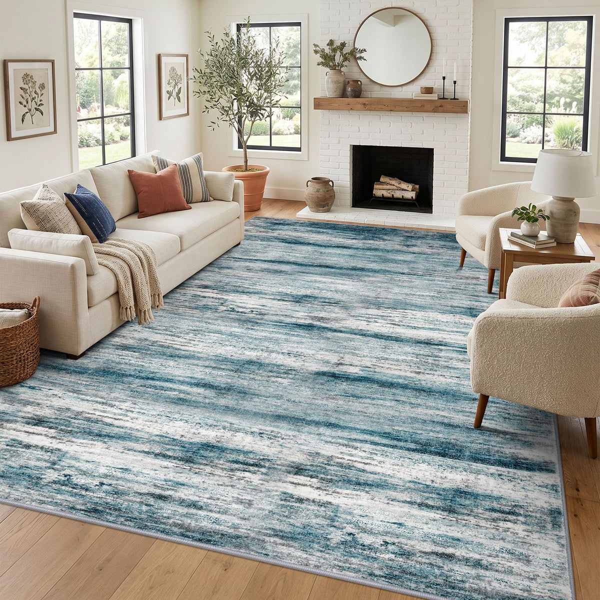 KOZYFLY Abstract Entryway Rug 2x3 Washable Door Mat Indoor Blue Beige