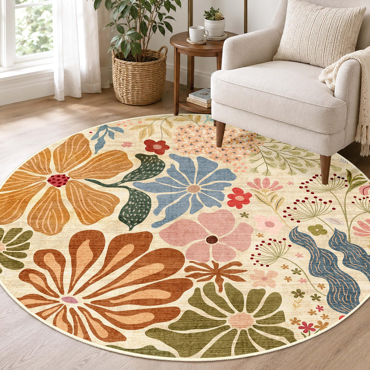 MUJOO Pink Washable 2x6 Runner Rugs Floral Area Rugs Non Slip Low-Pile