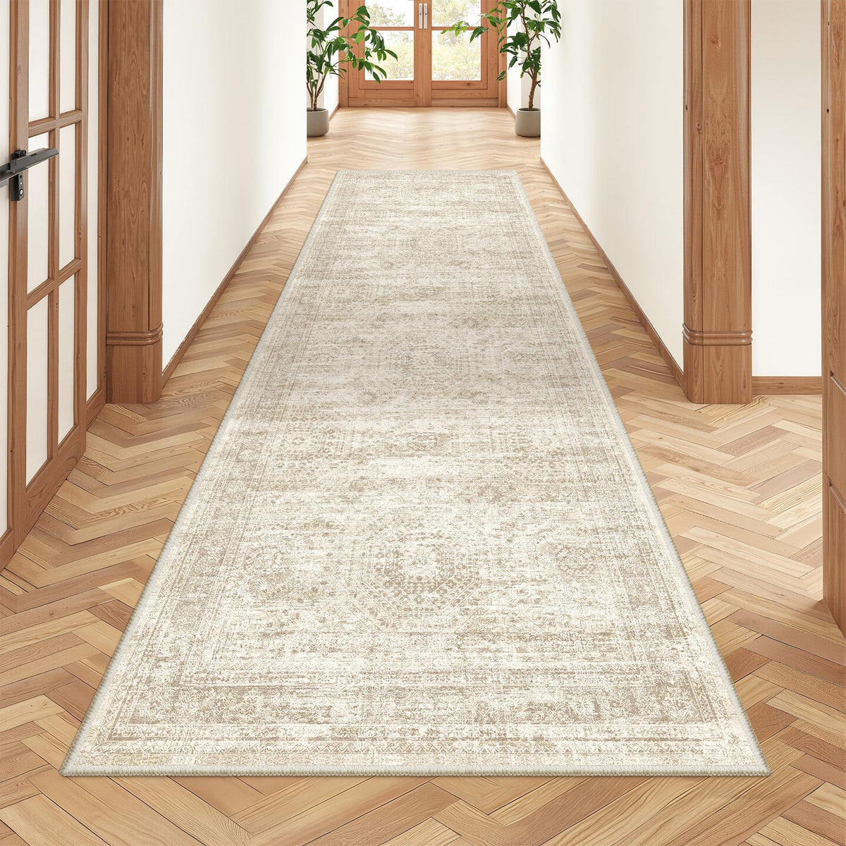2x8 Runner Rug Non Slip,Washable Hallway Runner Rug,Beige