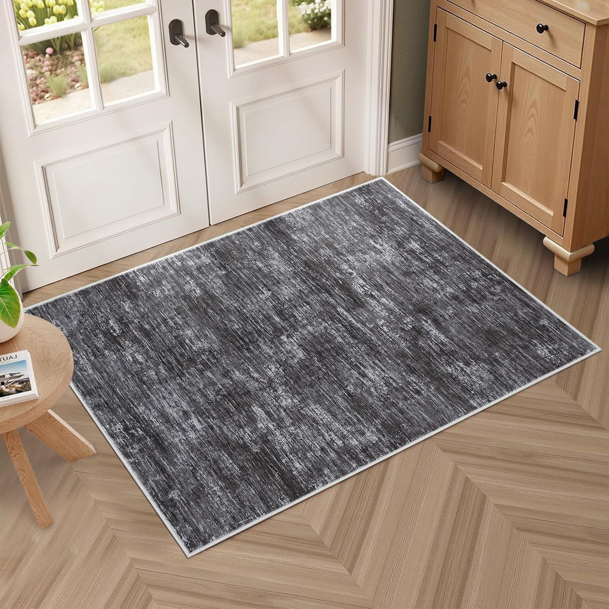 RUGSREAL Small Area Rug 2x3 Entryway Mat with Rubber Backing Stain Resistant Throw Carpet Modern Solid Color Bath Mat Contempowary Washable Rug for Living Room Bedroom Dining Room Kitchen, Beige 2x3