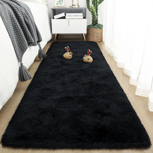 Tepook Black Soft Runner Rugs for Bedroom 2x6 ft with Rubber Backing