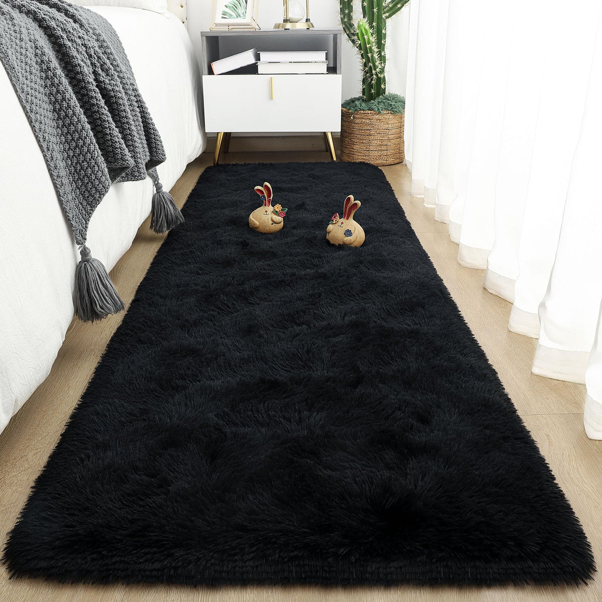 Tepook Black Soft Runner Rugs for Bedroom 2x6 ft with Rubber Backing