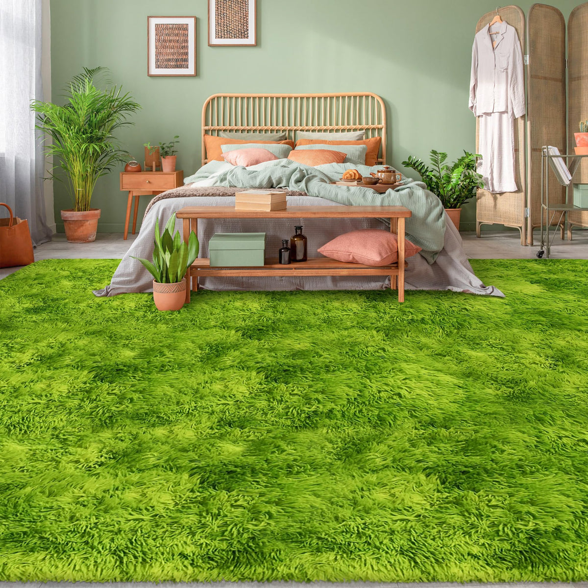 Soft Fluffy Beige Runner Rug for Bedroom, Bedside Long Rug Runner