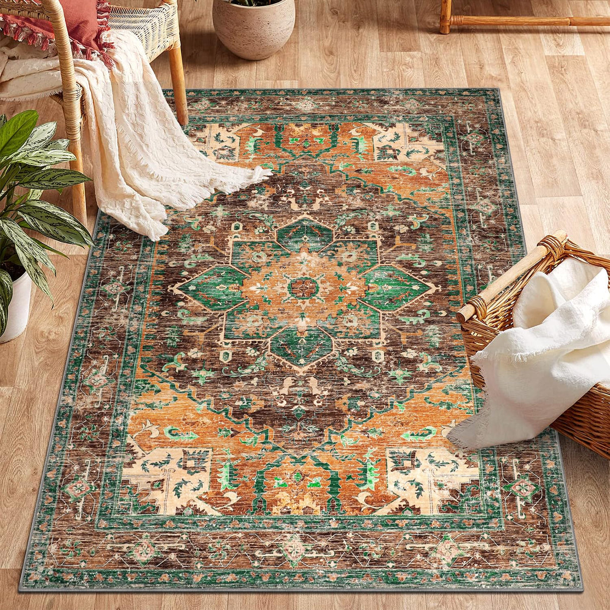 Yamaziot Washable Runner Rug, 2x8 Non-Slip Boho Vintage Hallway Kitchen Rug