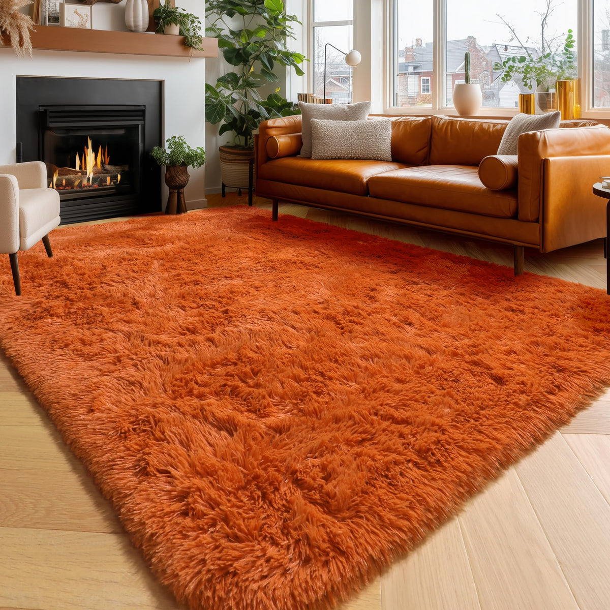 Amdrebio Burnt Orange Fall Shag Runner Area Rug 2x6 for Bedroom Living Room