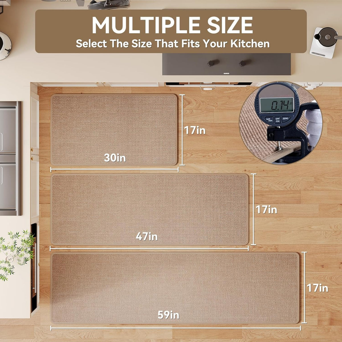 YDKGL Kitchen Rugs Kitchen Mats for Floor Non Slip Washable Brown 17"x30"