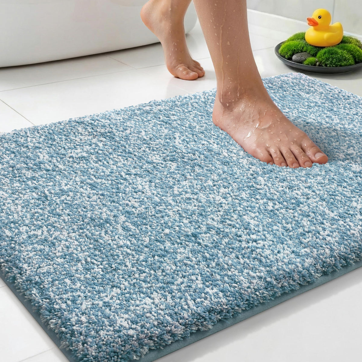 Yimobra Non Slip Machine Washable Bathroom Rug 24x17 Light Beige and White