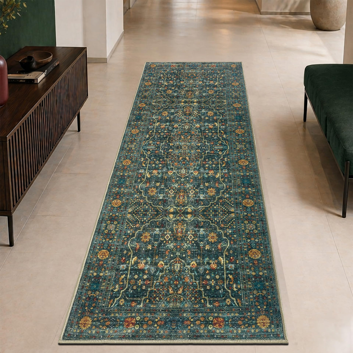 Keen Home Design Vintage Washable Entryway Rug, Non-Slip Low Pile, 2x3