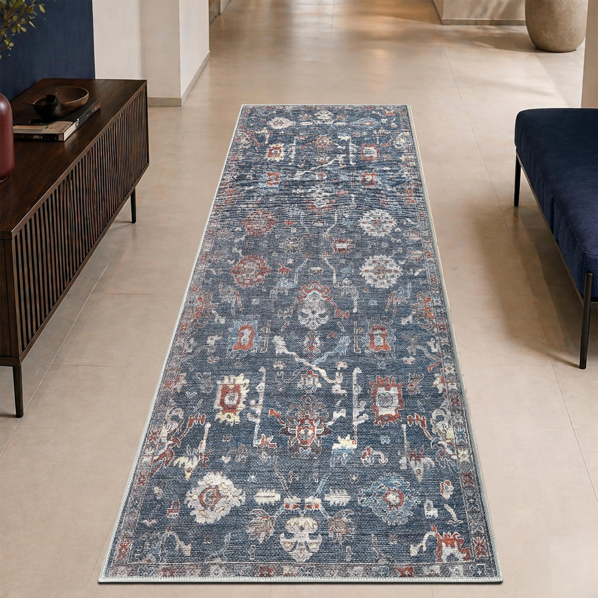 Keen Home Design Vintage Washable Entryway Rug, Non-Slip Low Pile, 2x3