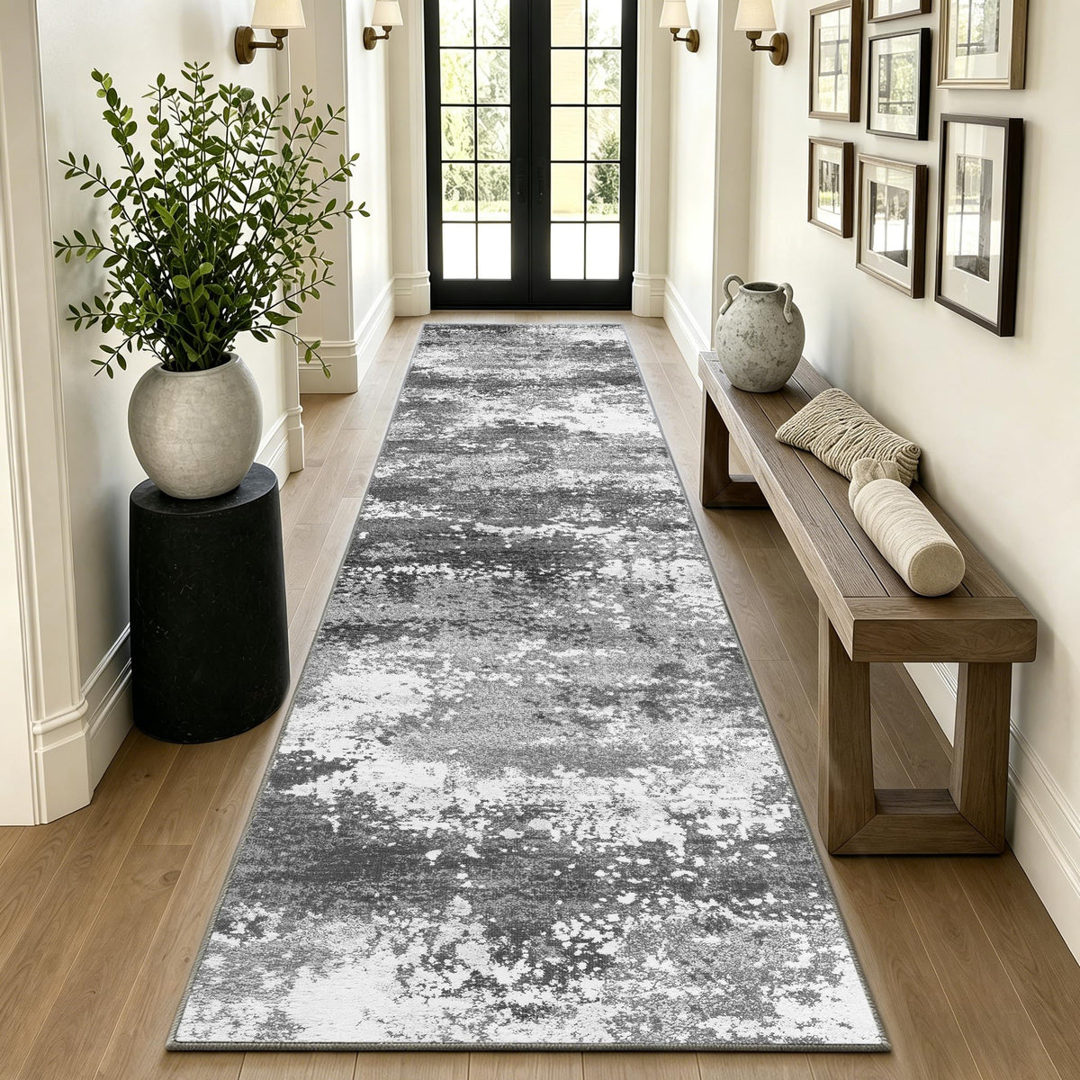 Entryway Rug 2x3 Grey Door Mat Indoor Entrance 24x36, Washable Small Throw Rugs for Kitchen Floor, Entry, Front Door, Bedroom Bedside, Non-Slip Low Pile Stain & Fade Resistant, Abstract Gray