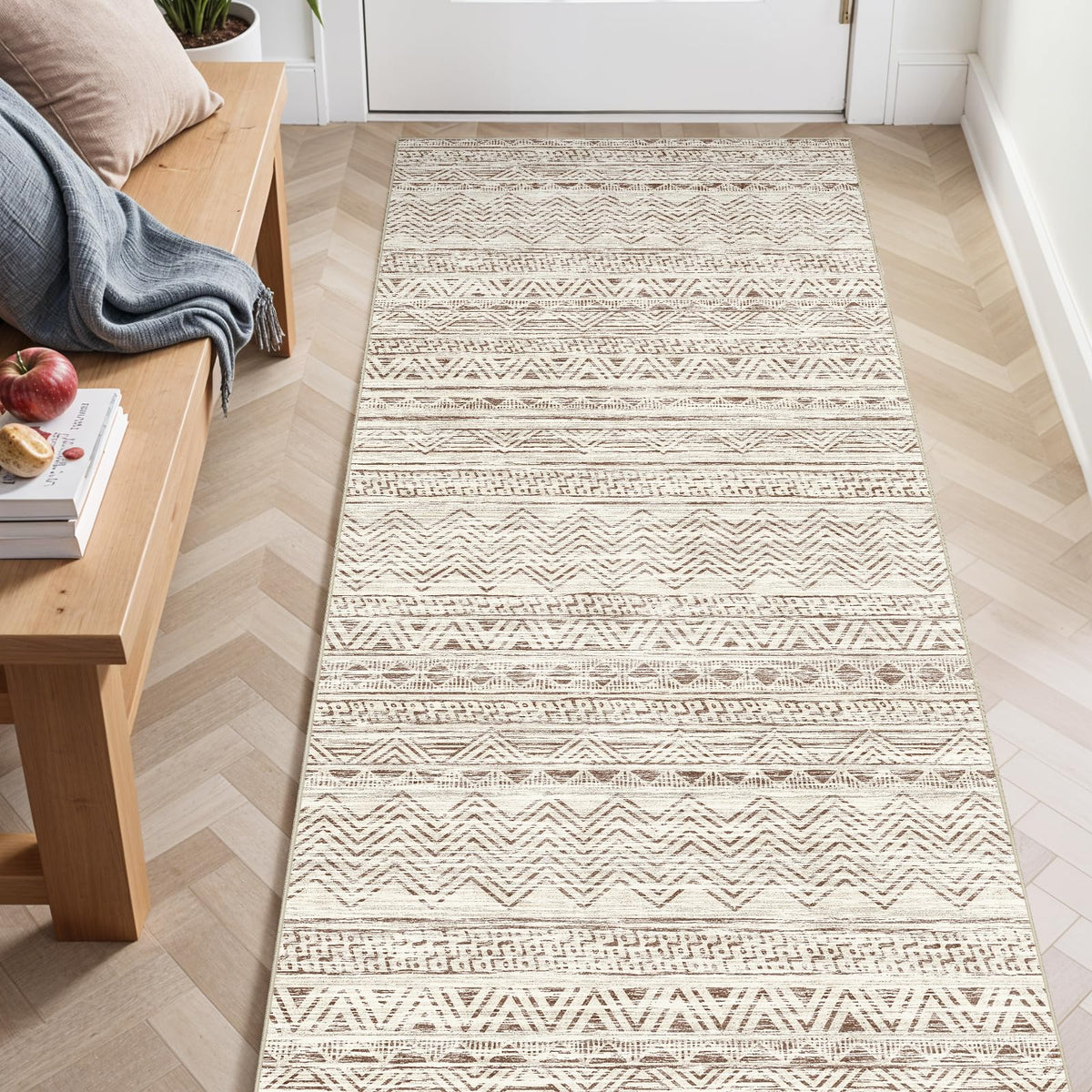 2x5 Runner Rug Washable Moroccan: Non Slip Kitchen Long Floor Mat Beige