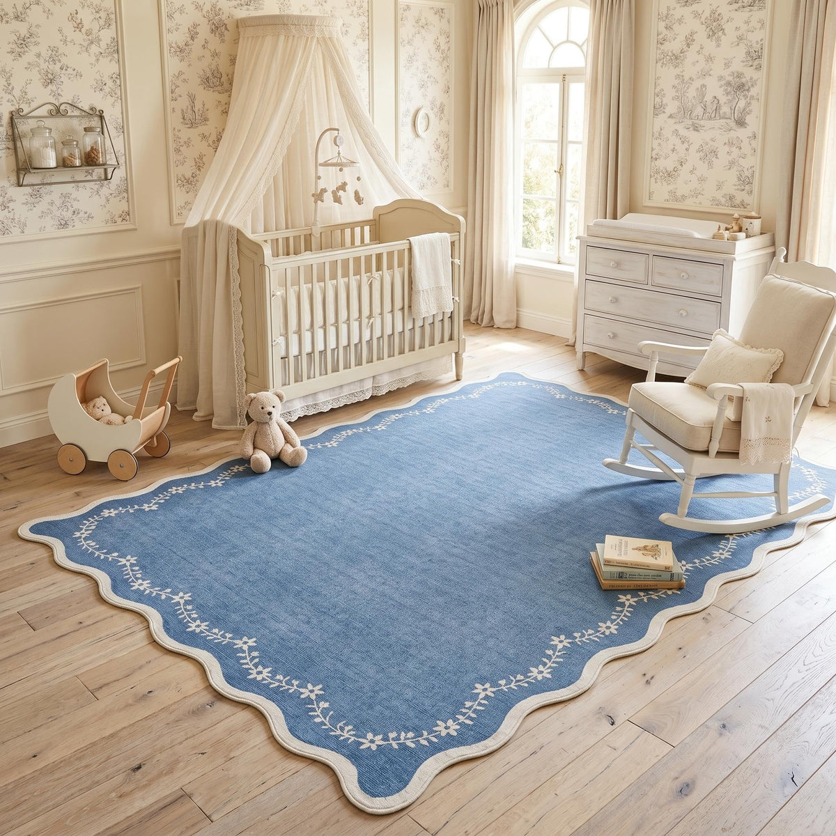 GarveeHome 3x5 Scalloped Washable Area Rug Non Slip Bedroom Entryway Rug