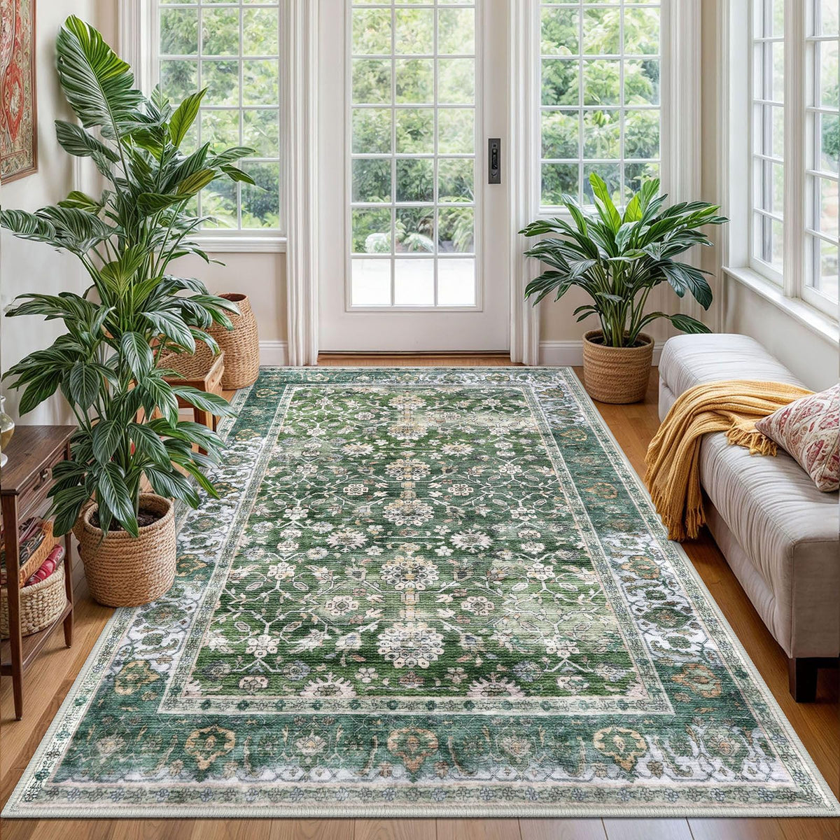 KUTA Vintage Floral Washable 2x3 Rugs for Entryway Blue Grey Beige