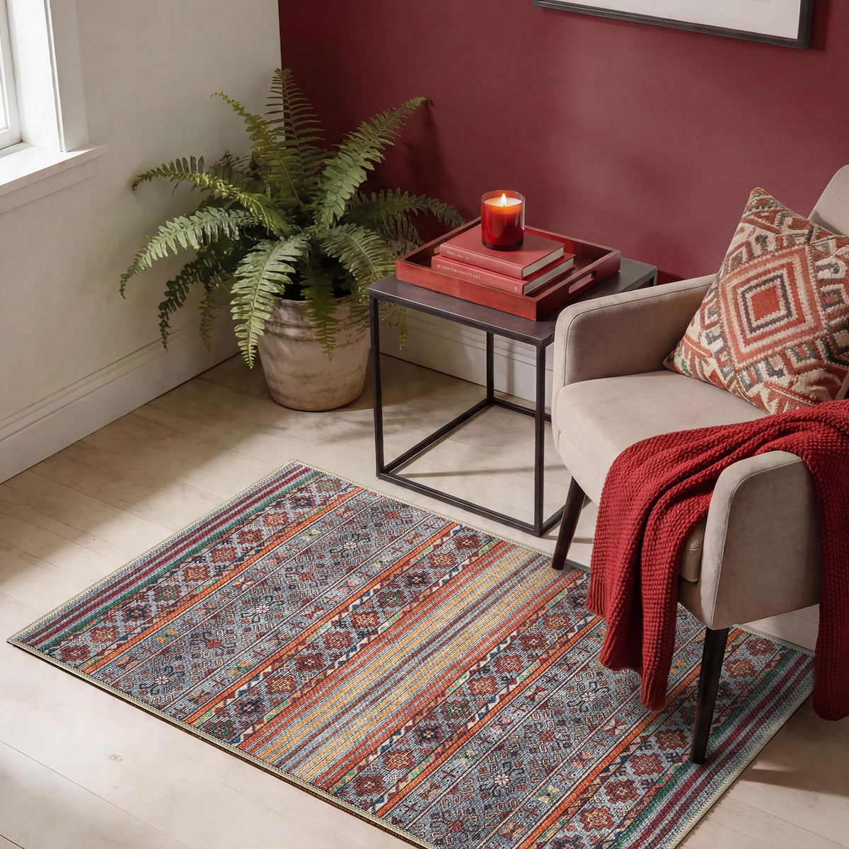 Keen Home Design Vintage Washable Entryway Rug, Non-Slip Low Pile, 2x3