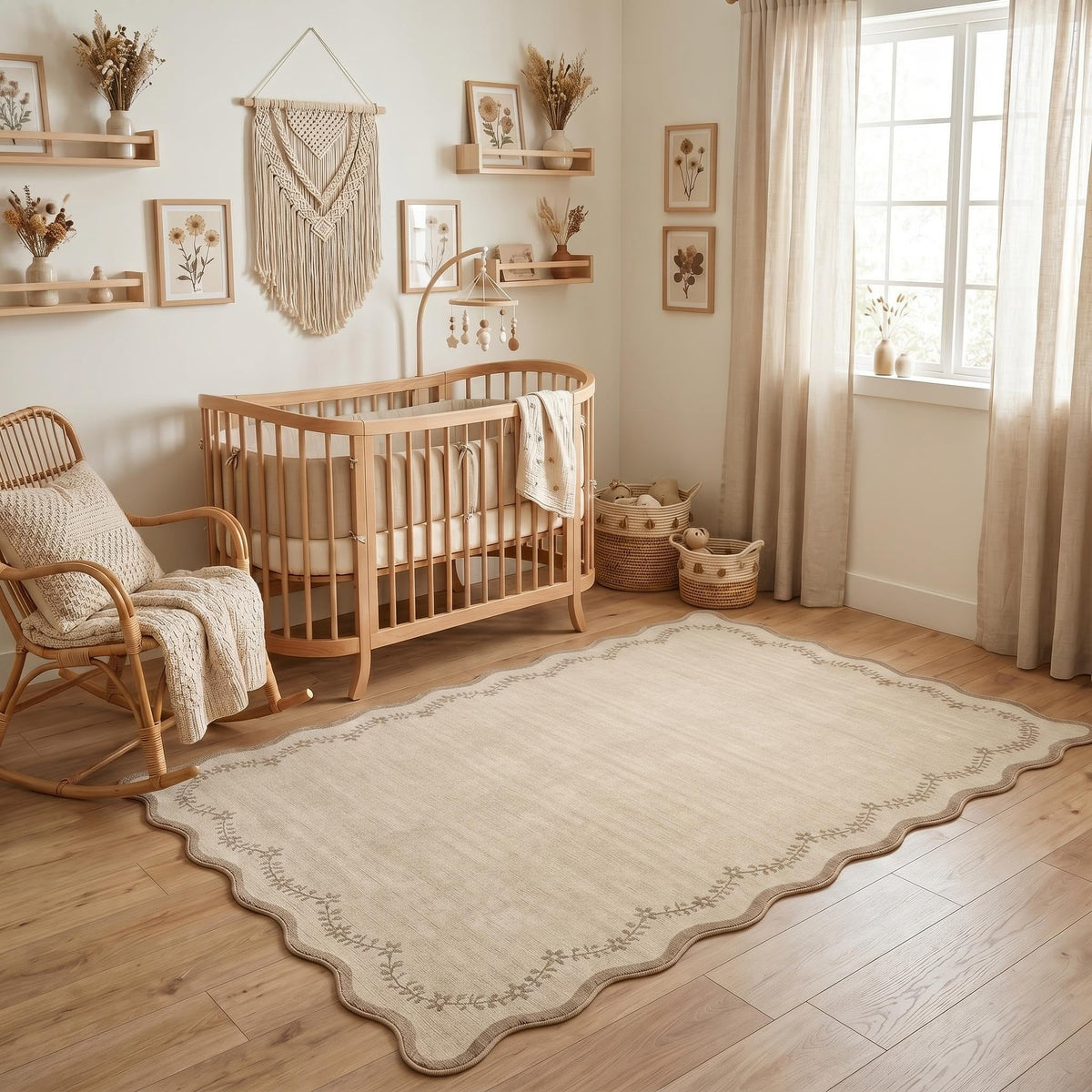 GarveeHome 3x5 Scalloped Washable Area Rug Non Slip Bedroom Entryway Rug