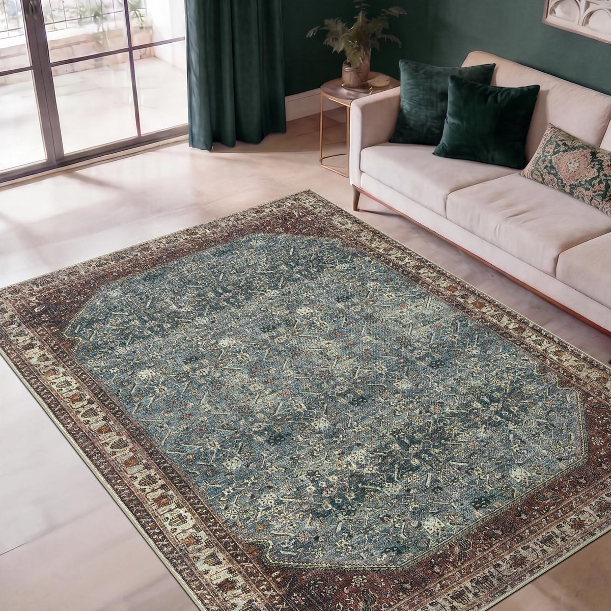 Keen Home Design Vintage Washable Entryway Rug, Non-Slip Low Pile, 2x3