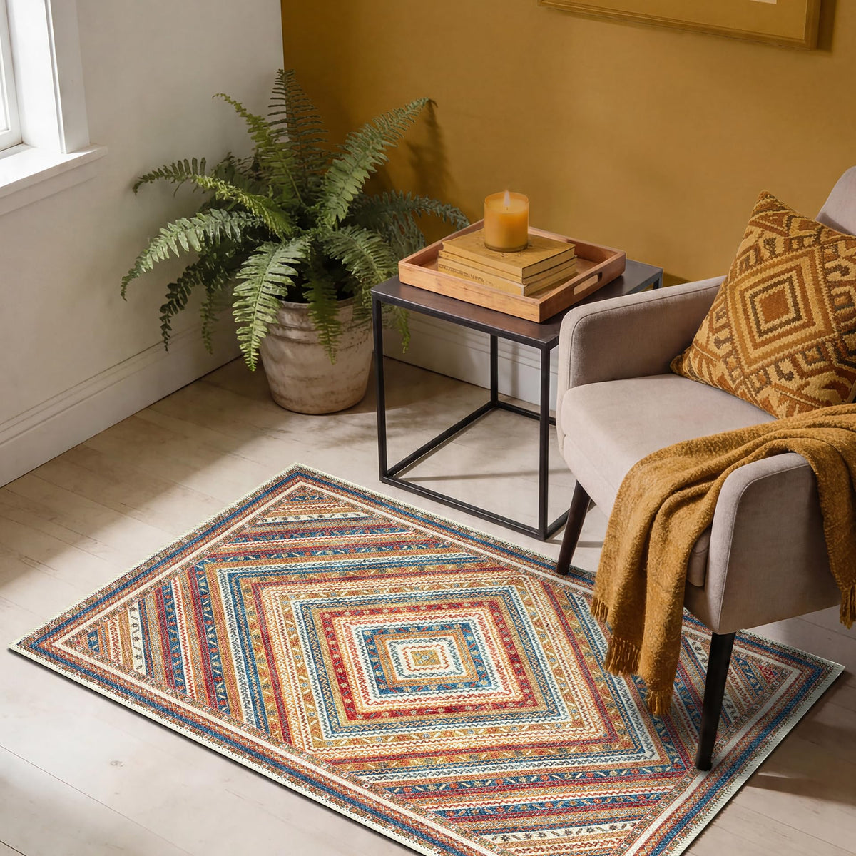 Keen Home Design Vintage Washable Entryway Rug, Non-Slip Low Pile, 2x3